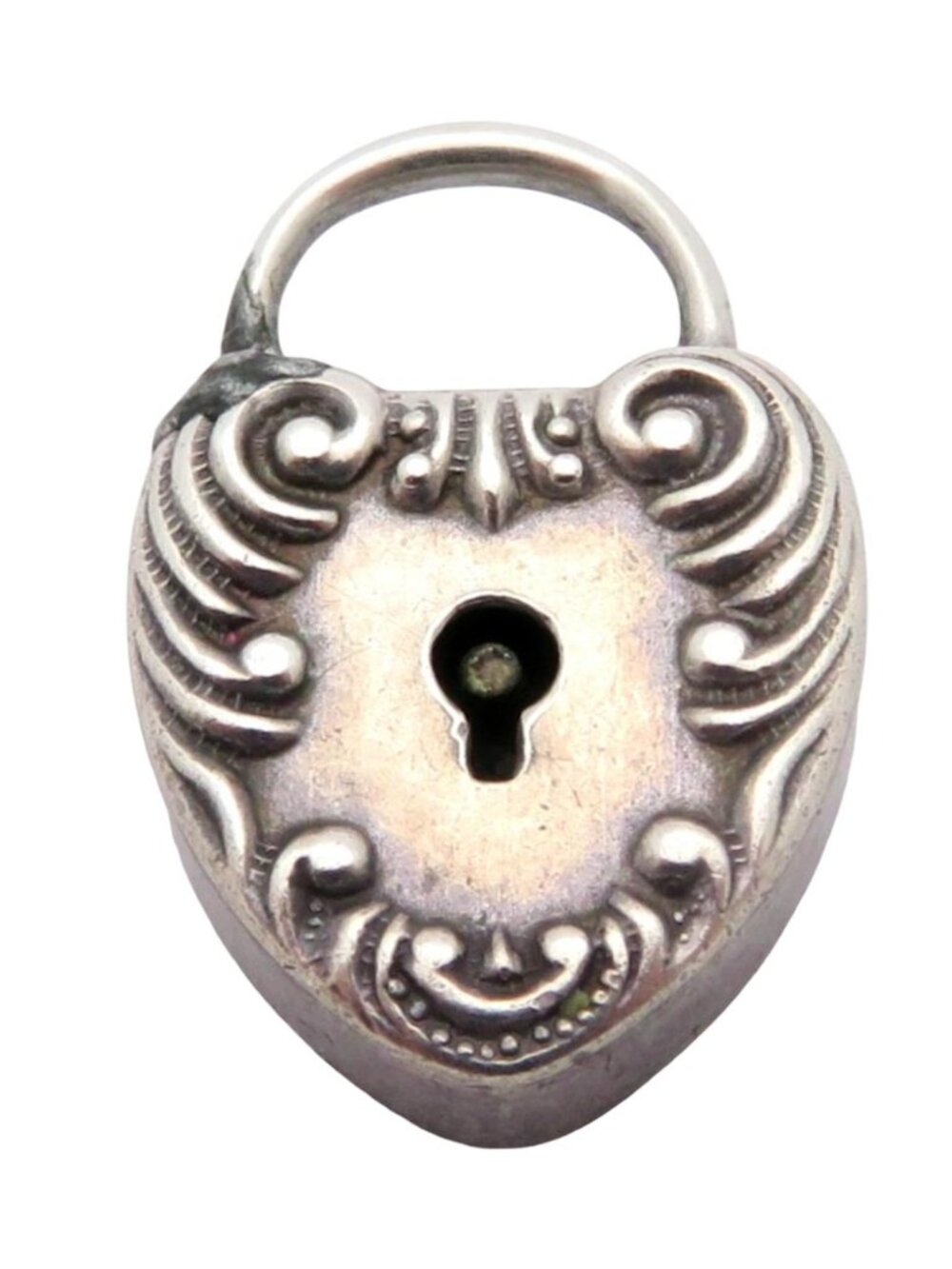 Antique Victorian W. & S.B. Sterling Silver ADH Monogram Heart Padlock Charm